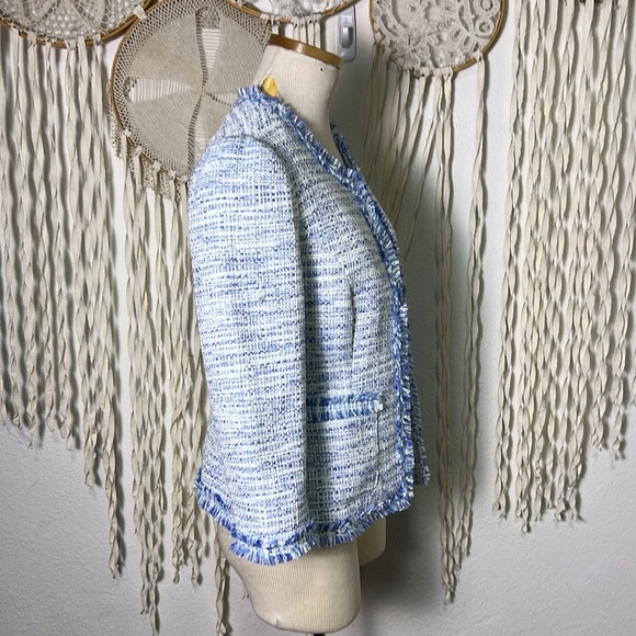 Tyler Boe Blue White Tweed Hook Front Blazer with Pockets size 6 - Picture 9 of 13